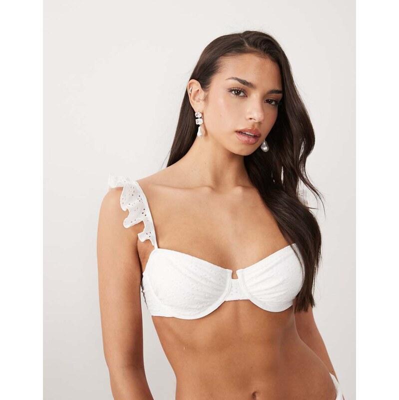 South Beach broderie underwire bikini top in white