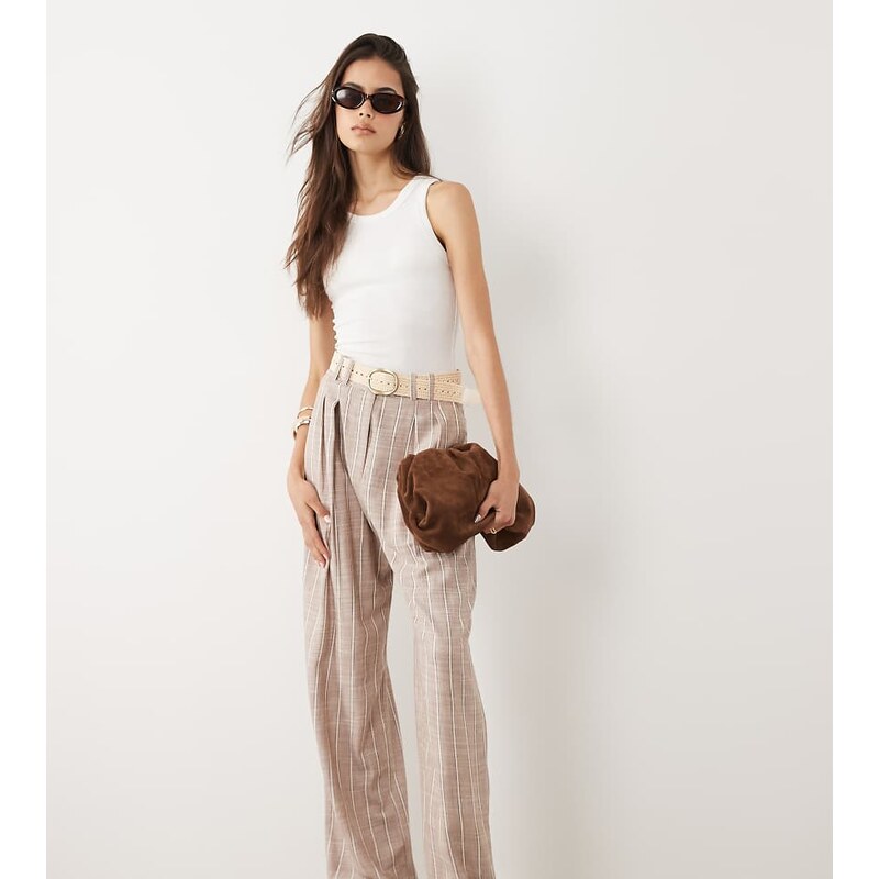 ASOS DESIGN Tall tailored belted wide leg trouser with linen in