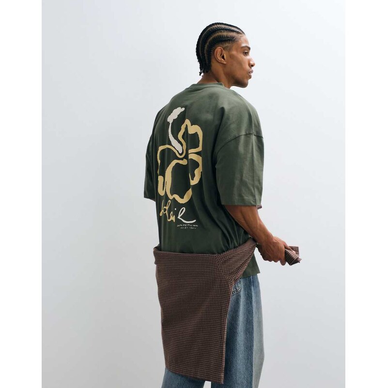 ASOS DESIGN oversized t-shirt with floral print in green