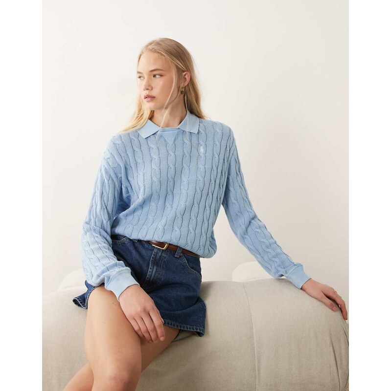 Polo Ralph Lauren icon logo cotton cable knit collared jumper in