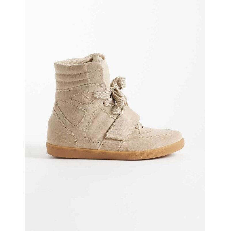 ASOS DESIGN Damson concealed wedge trainers in taupe suedette