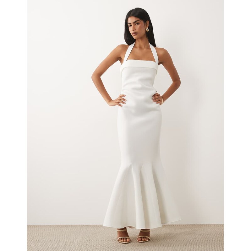ASOS DESIGN square neck maxi dress with bow back in white scuba