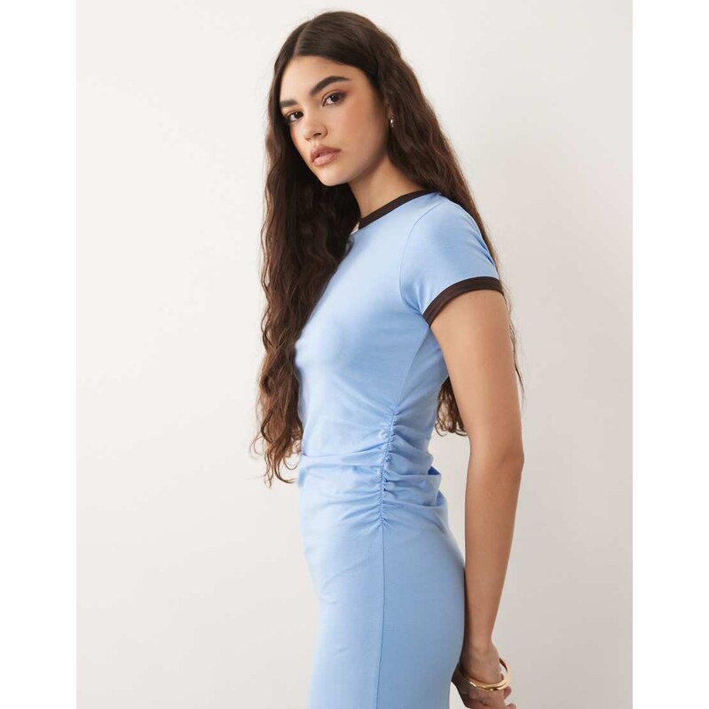 ASOS DESIGN contrast ringer detail midi t-shirt dress in dusty