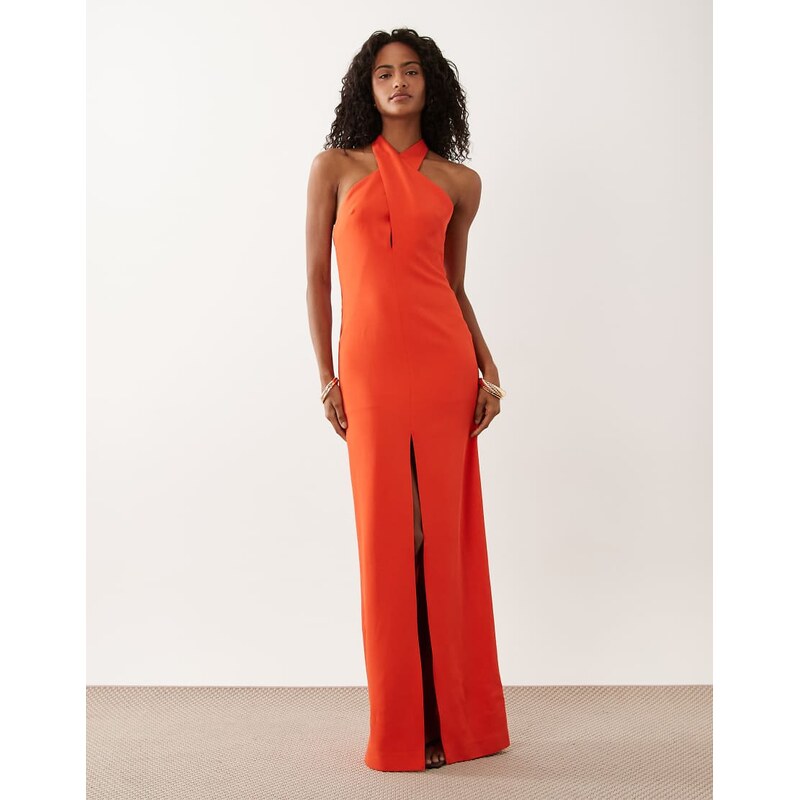 Mango Capsule deep v halterneck maxi dress in bright red