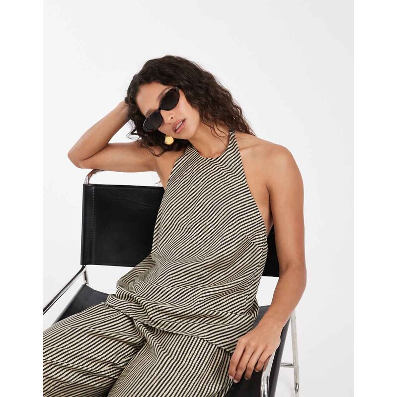 ONLY halterneck top co-ord in black stripes