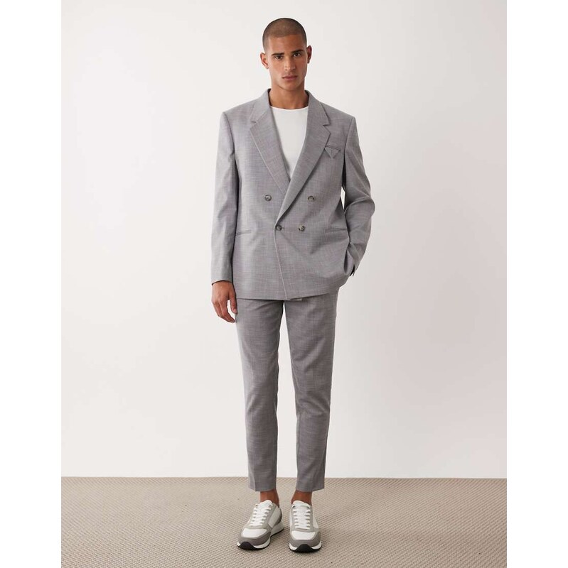 ASOS DESIGN tapered suit trousers in mid grey-Blue
