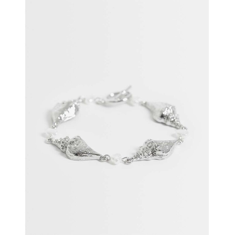 ASOS DESIGN t-bar bracelet with conch shell design in silver
