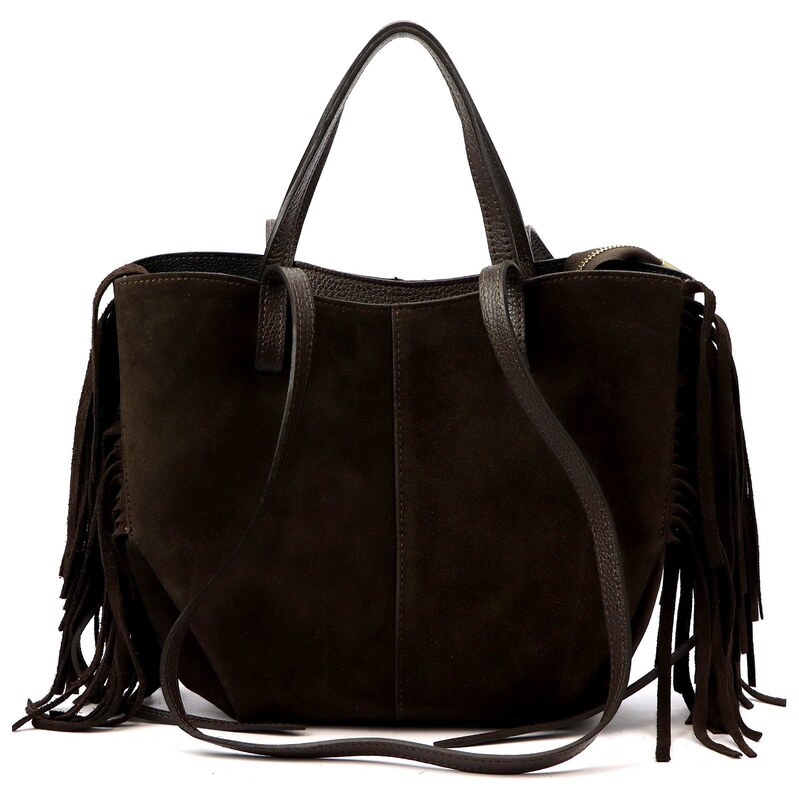 Kožená shopper bag kabelka Luka 26-065 tmavě hnědá