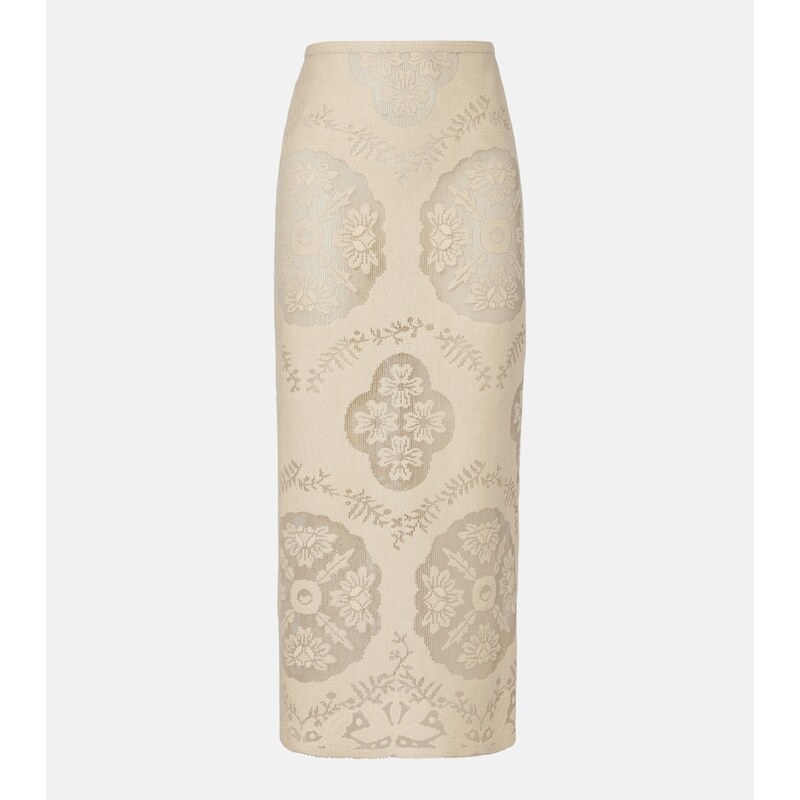 Valentino Floral cotton-blend midi skirt