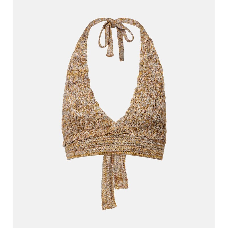 Valentino Open-knit linen-blend lamÃ crop top