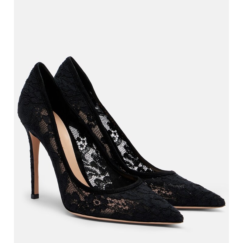Gianvito Rossi Claudia suede-trimmed lace pumps