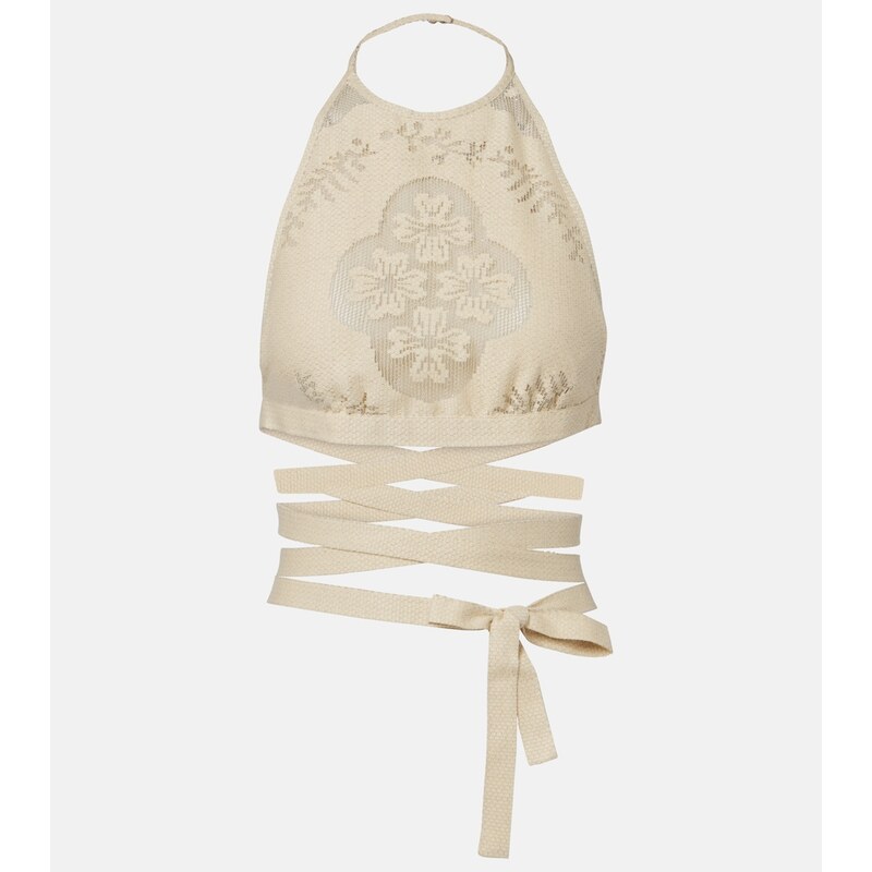Valentino Open-back cotton-blend crop top