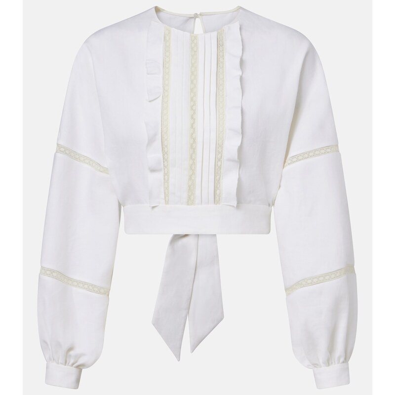 Valentino Lace-trimmed open-back linen blouse