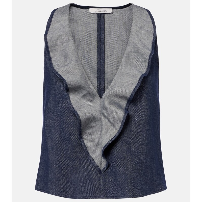 Dorothee Schumacher Fluid Denim ruffled crop top