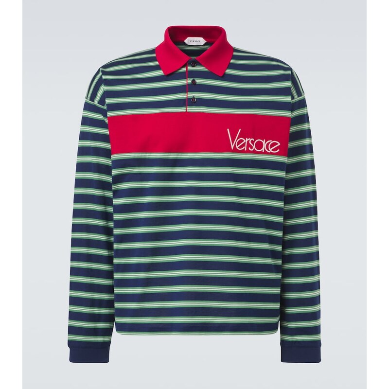 Versace Striped cotton jersey polo shirt