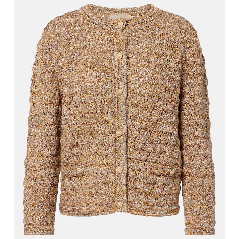 Valentino Open-knit linen-blend lamÃ cardigan