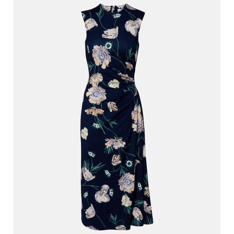 Erdem Draped floral jersey midi dress