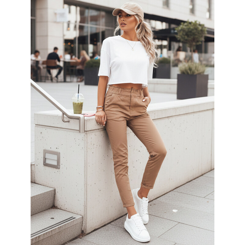 BASIC Camel kalhoty s páskem MAFRA Hnědá