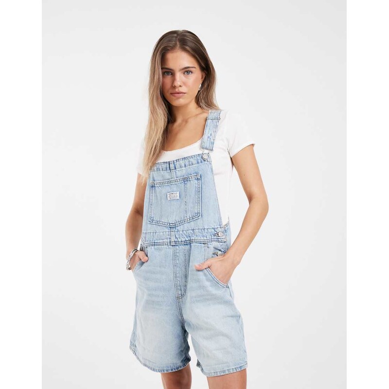Levis vintage denim short dungarees in light blue