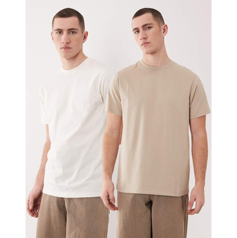 ASOS DESIGN Essentials 2 pack regular fit t-shirt in cream and