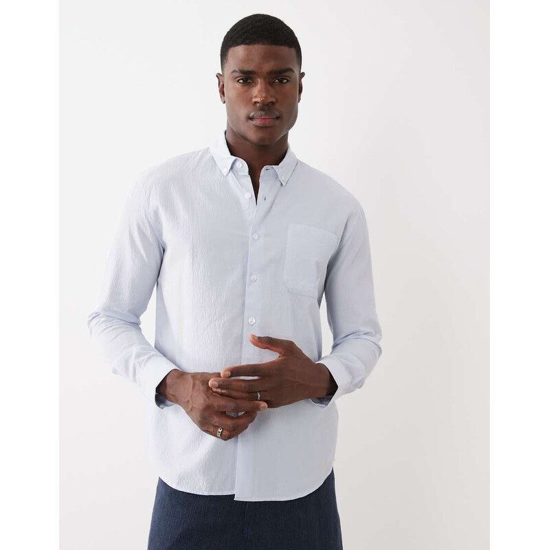 Farah Stanford long sleeve lightweight logo shirt in light blue