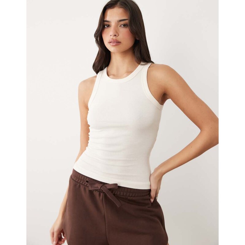 Gina Tricot rich cotton basic rib tank in light beige-Neutral