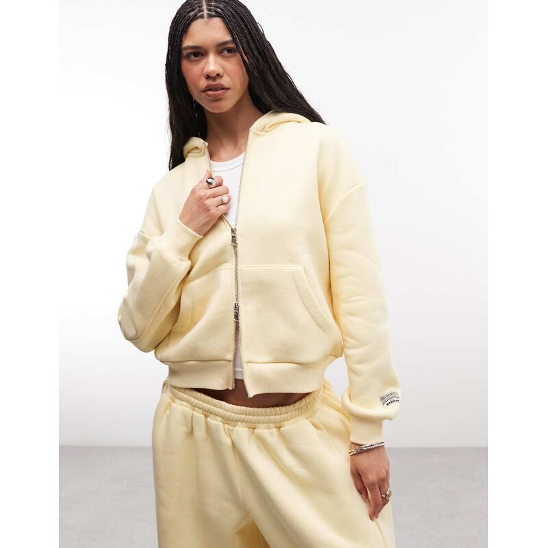 COLLUSION boxy zip through hoodie in buttermilk co-ord-Grey