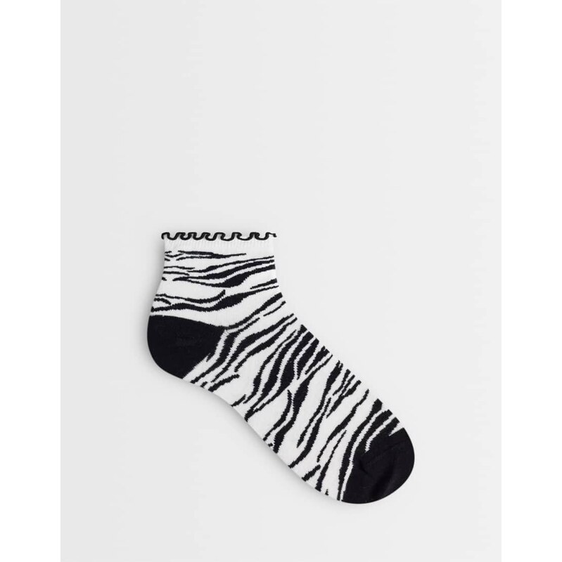 ASOS DESIGN ankle socks with frill edge in zebra print-Multi