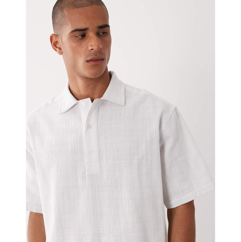 ASOS DESIGN boxy linen look rugby top in white