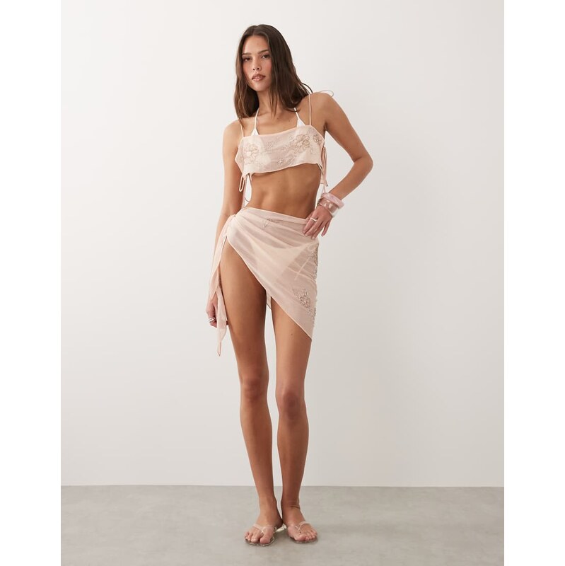 Miss Selfridge beach premium embellished tie side sarong in soft