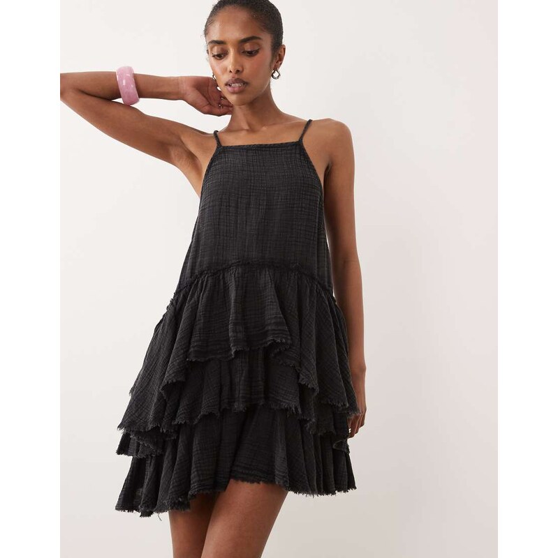 ASOS DESIGN double cloth washed mini sundress with distressed