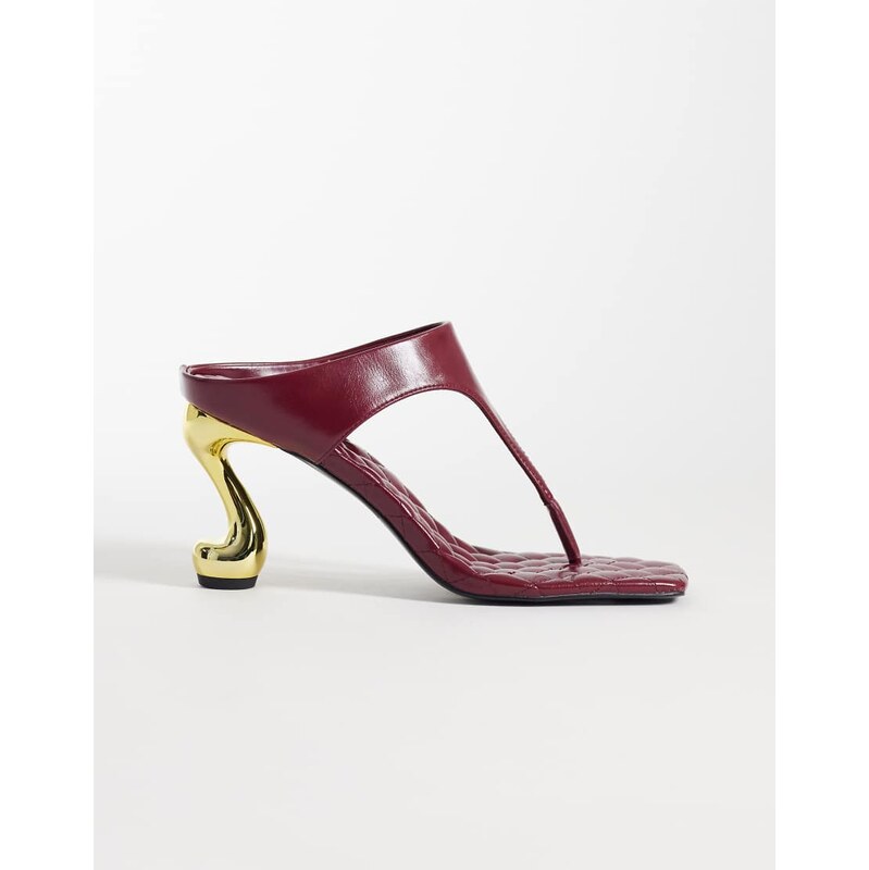 JW PEI Hannah quilted flip flop heel mules in burgundy-Red