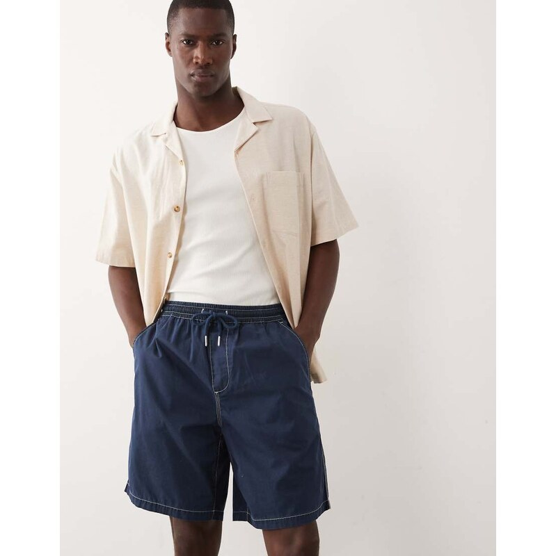 Farah Swinton contrast stitch drawstring shorts in navy