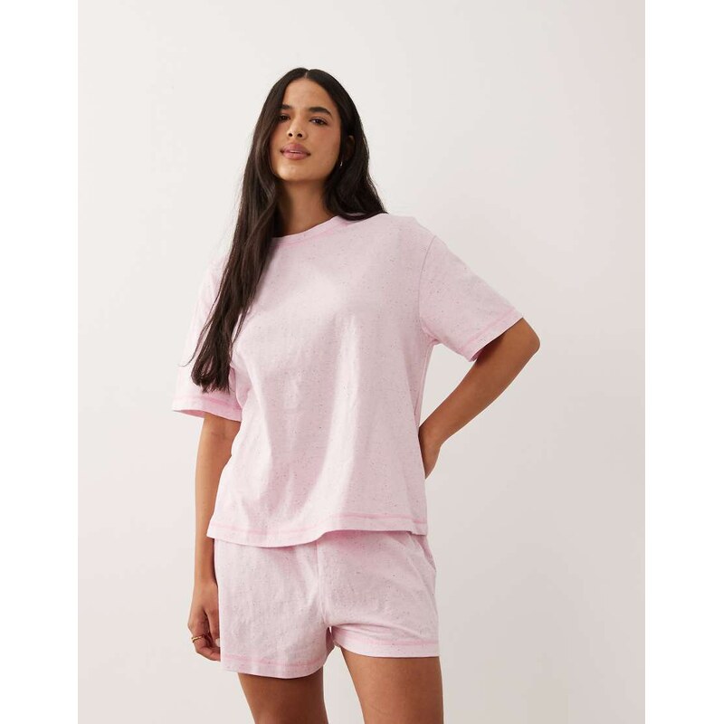 ASOS DESIGN oversized tee and short pyjama set with contrast
