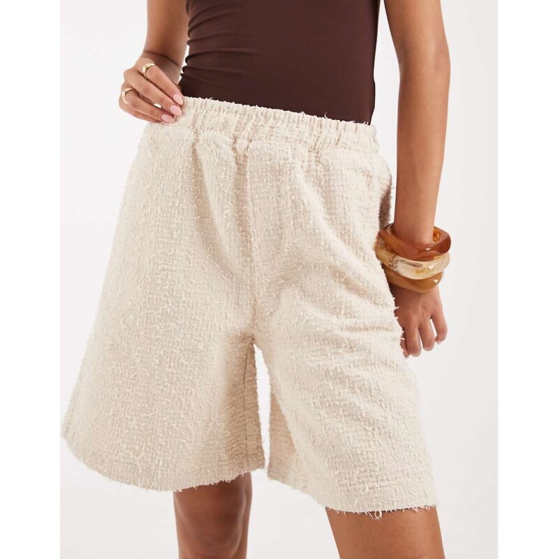 ASOS DESIGN pull on short in textured denim-Neutral
