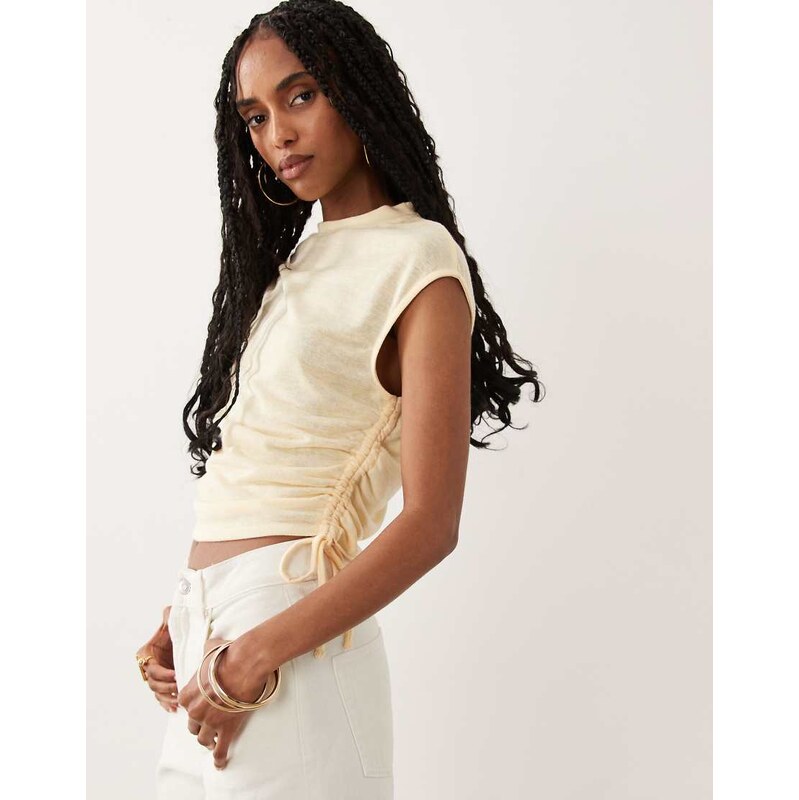 ASOS DESIGN sheer slub short sleeve with ruching detail in