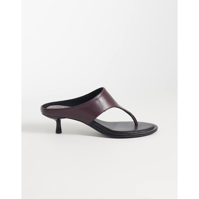 ASOS DESIGN Helix premium heeled toe thongs in burgundy leather