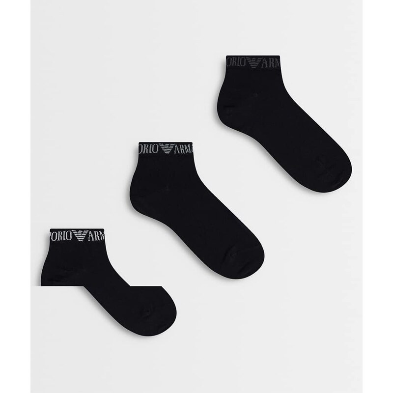 Emporio Armani Bodywear 3 pack logo sneaker socks in black