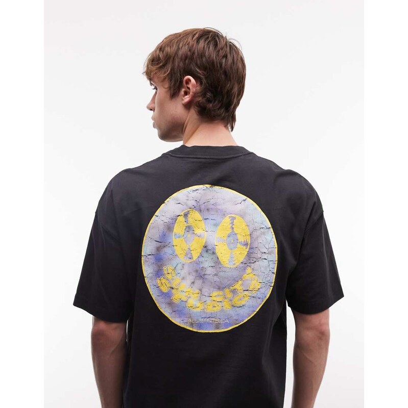 AllSaints Spinner short sleeve logo t-shirt in washed black