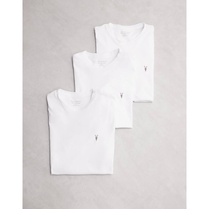 AllSaints Brace 3 pack short sleeve small logo t-shirts in white