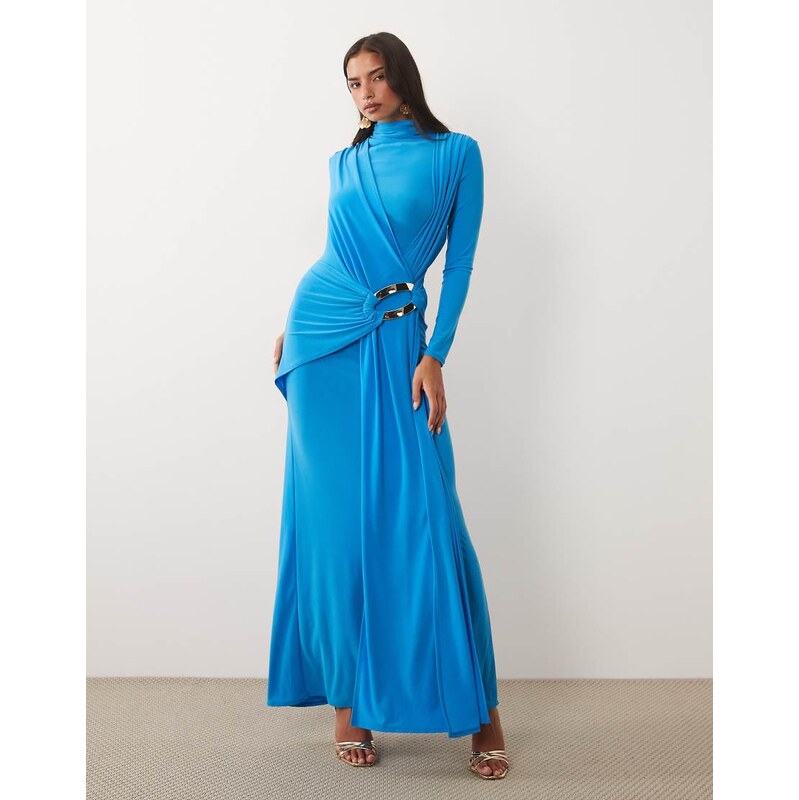 ASOS DESIGN slinky drape maxi dress with trim detail in blue