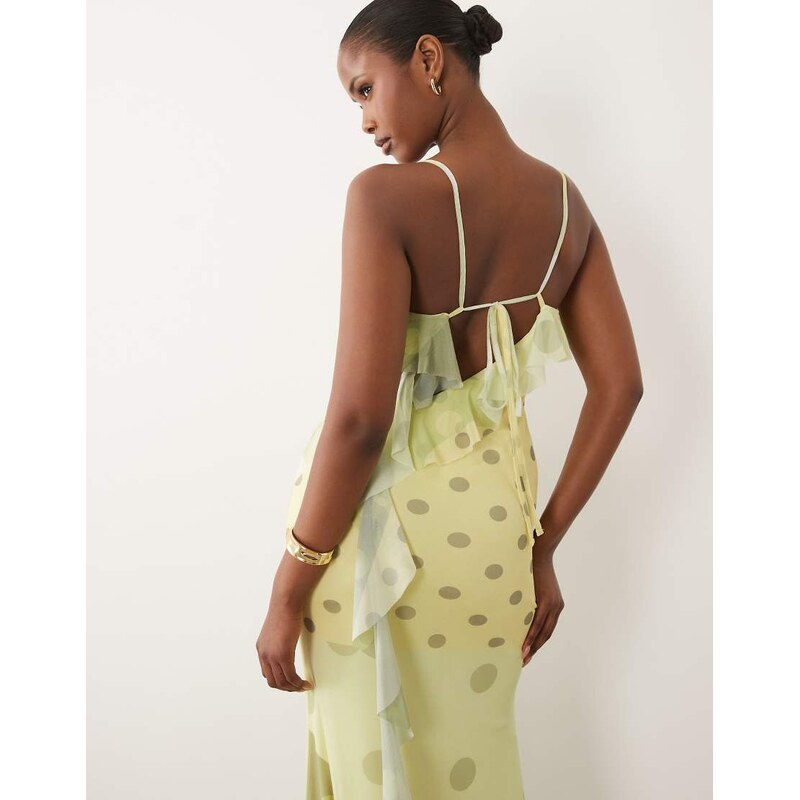 ASOS DESIGN mesh spliced polka dot plunge maxi dress with