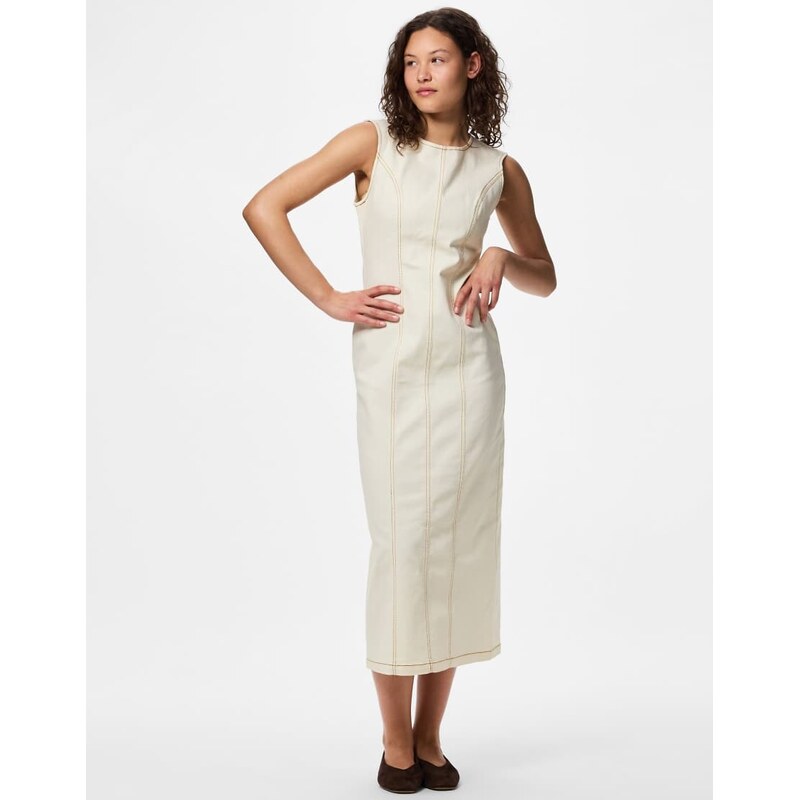 Pieces Midi dress in sweet corn1-Neutral