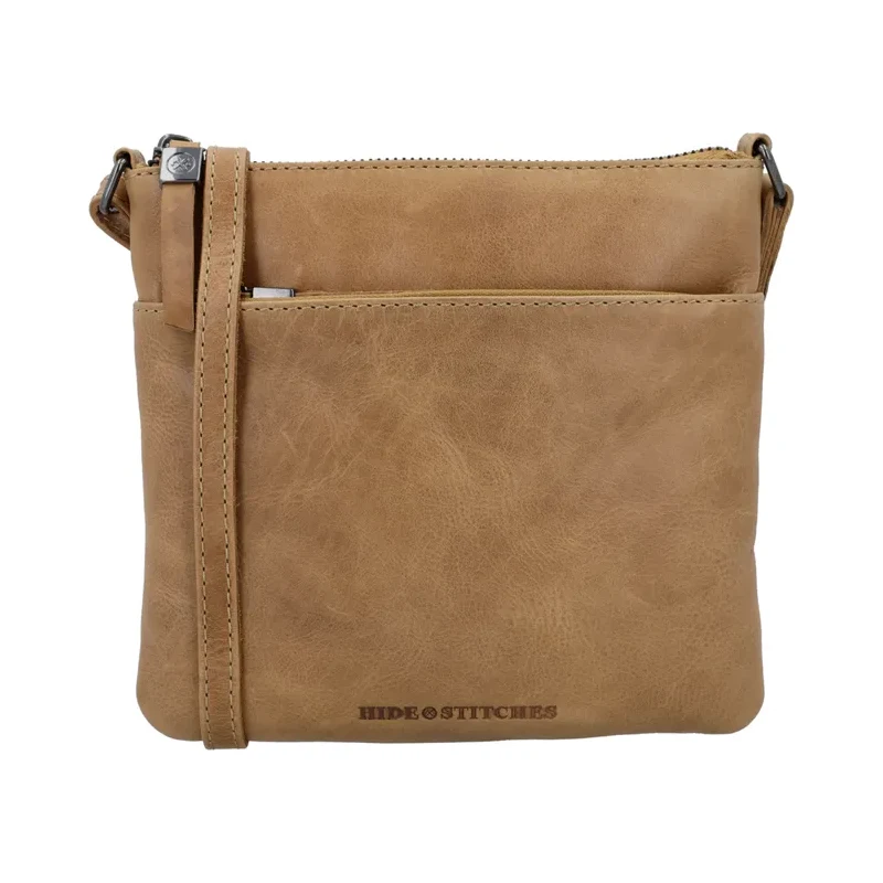 Hide & Stitches Béžová čtvercová crossbody z pravé kůže „Milano“
