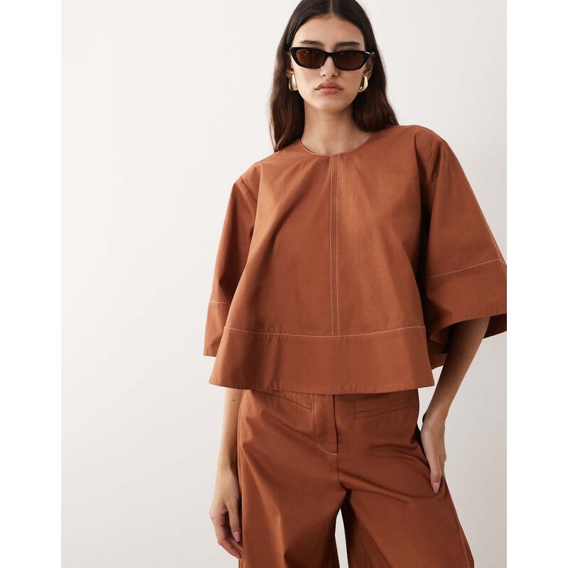 ARRANGE seam detail co- ord top in terracotta-Brown