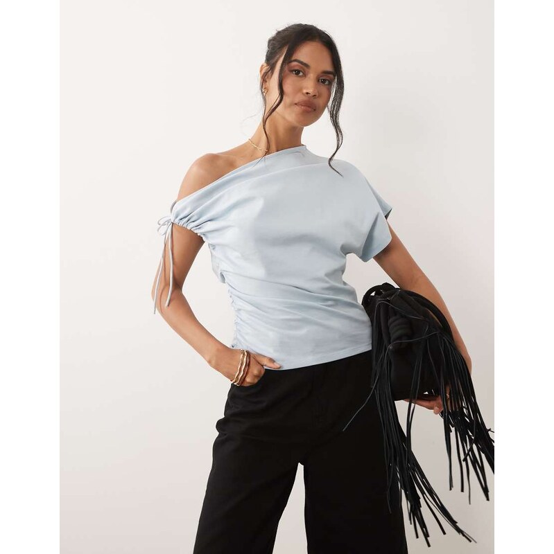 ASOS DESIGN ruched sleeve fallen shoulder waisted tee in baby
