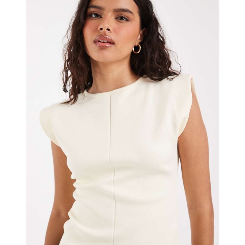 River Island fine knit fitted top with cap sleeves in cream