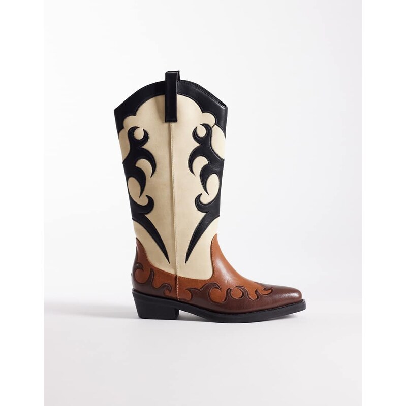 Public Desire Celia western boots in brown and cream