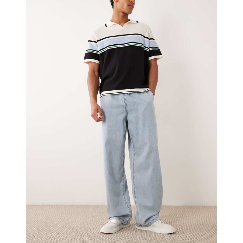 ASOS DESIGN pull on baggy lightweight jeans in light wash blue