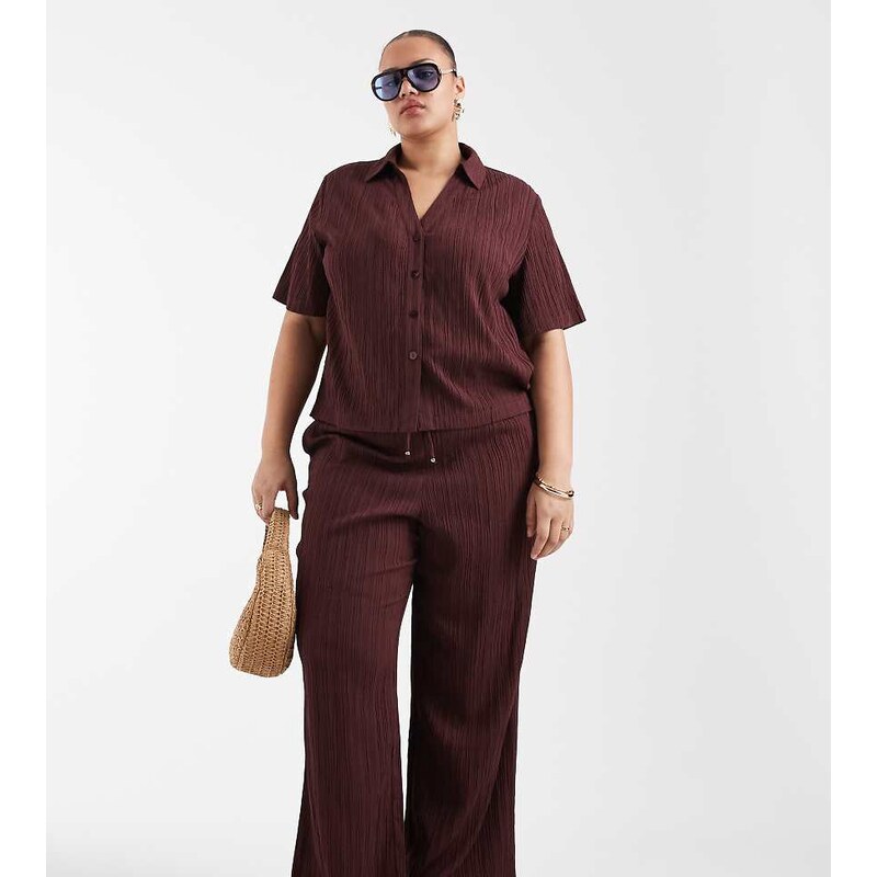 ONLY Curve wide leg crinkled textured trousers co-ord in